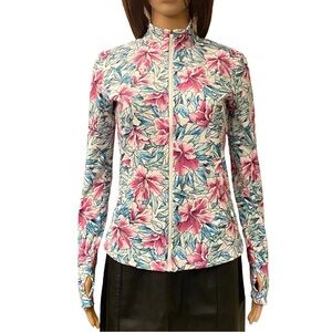 NEW Tommy Bahama Active Women's Full Zip Blue Jacket Floral Zipped Pockets Large